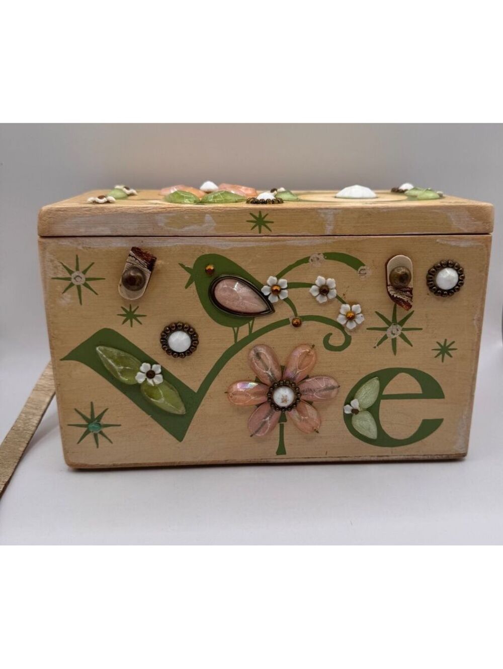 Vintage Enid Collins LOVE Wood Box Purse Jeweled Collins of Texas MCM 1960s